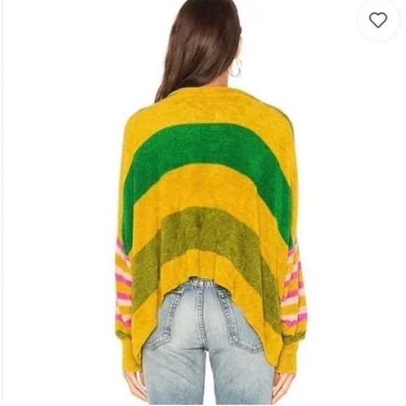 Free People All About You Stripe Chenille Sweater Multi Green Pink XS Oversized - Picture 10 of 16